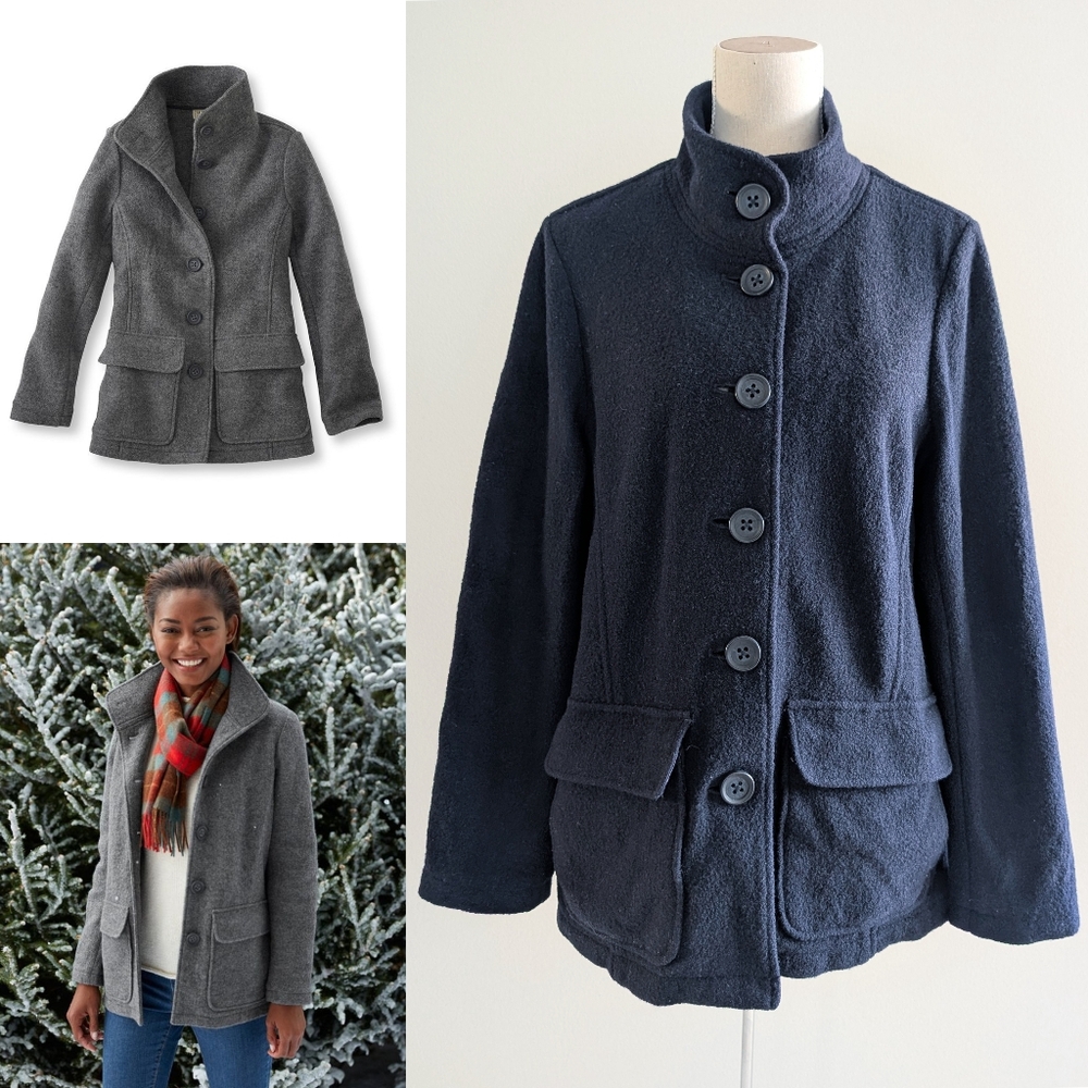 L.L. Bean Wool Dark Blue Pea Coat Sz Medium